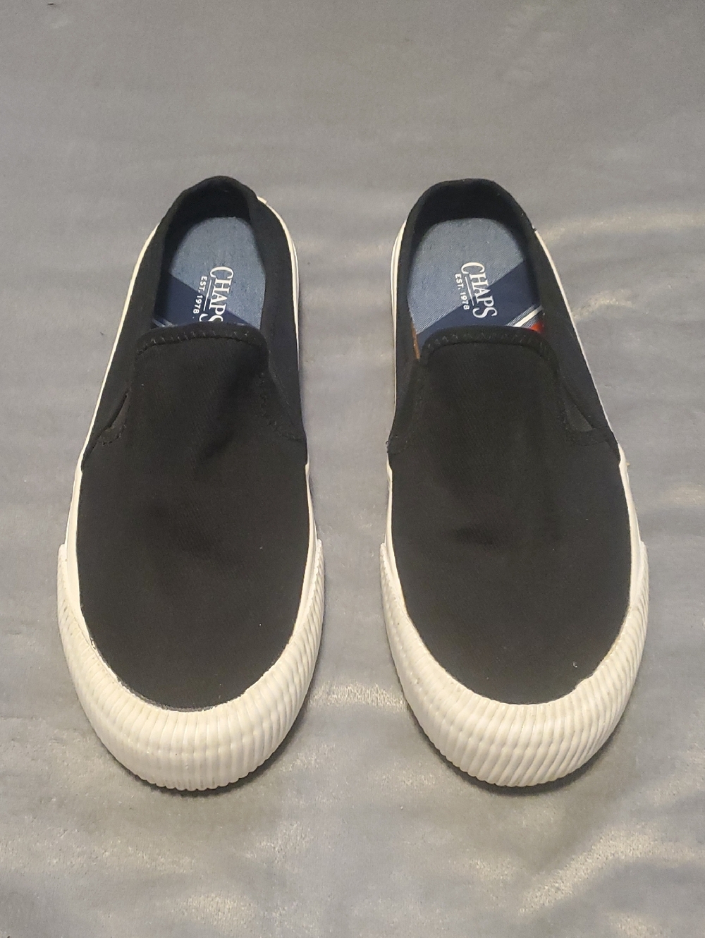 Chaps Black Canvas Slip-On Loafers with White Sole